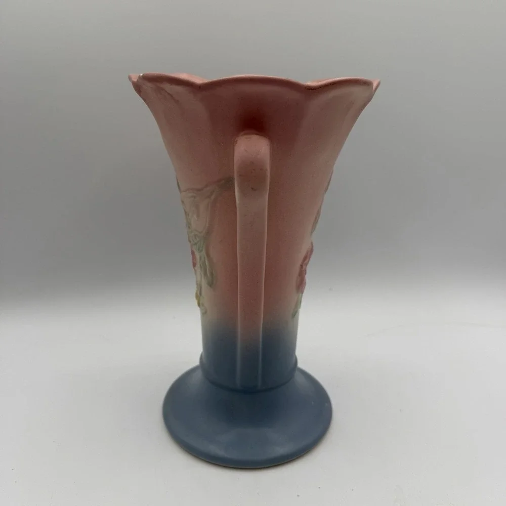 Vintage Hull‎ Pottery Dogwood Vase 503 8 1/2'' Tall Blue Pink Flowers Floral USA